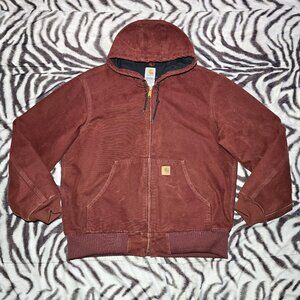 Carhartt J160 CLY zip-up thermal active hoodie jacket mens L clay red vintage